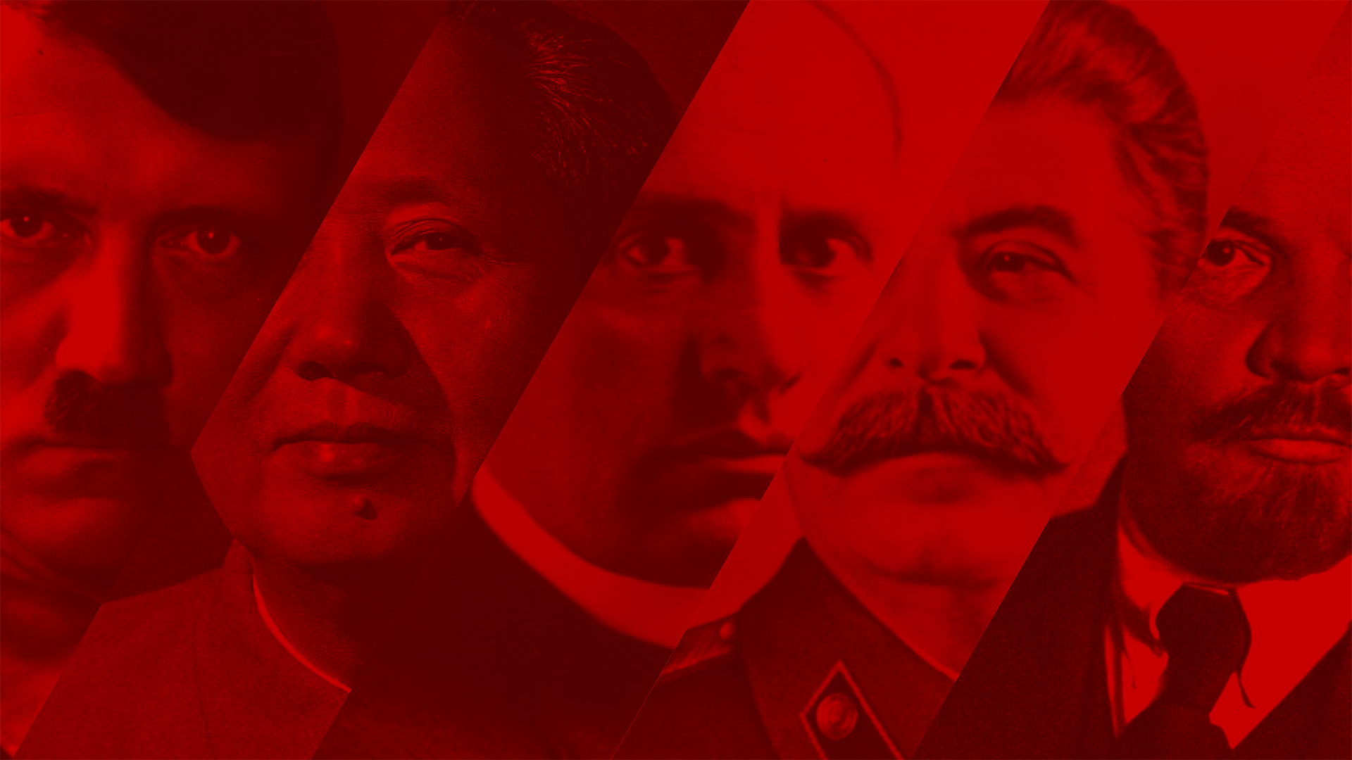 Collage of Hitler, Mao, Mussolini, Stalin and Lenin